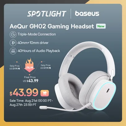 Headset Gamer Baseus AeQur GH02 - 3 Modos de conexão (Sem fio 2,4ghz ou Bluetooth 5.3)