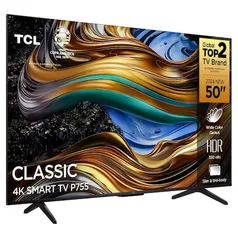 [1°Compra R$1939] Smart TV 50” Ultra HD 4K TCL 50P755 LED com Google TV, Dolby Vision e Atmos, HDR10+, Wi-Fi, Bluetooth, Google Assistente sem Bordas