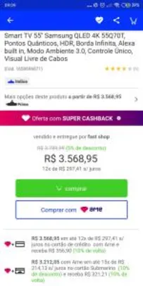 [R$2891 AME + CC. Sub ] TV Samsung 55q70t 15x sem juros - R$3569