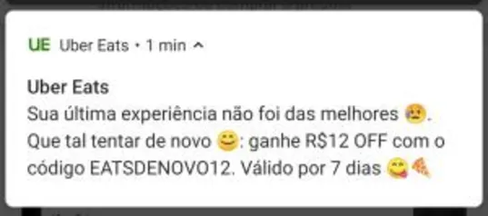 (Usuários Selecionados) R$12 off sem mínimo no Uber Eats