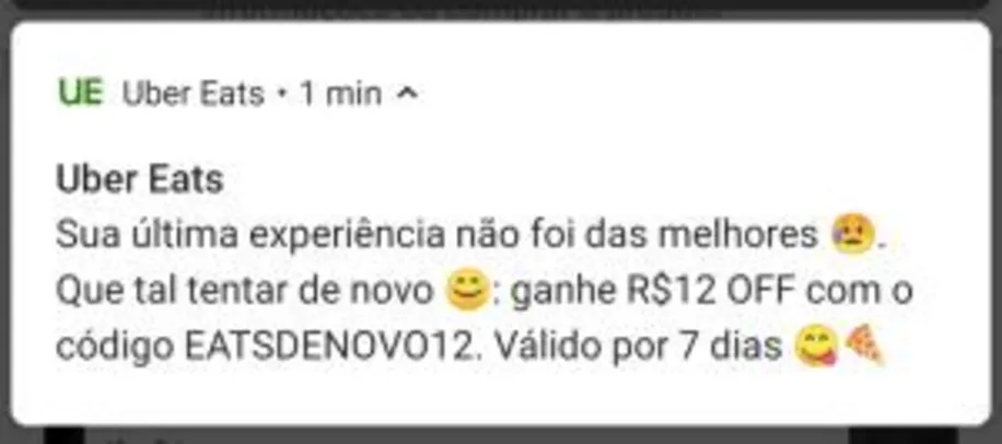 (Usuários Selecionados) R$12 off sem mínimo no Uber Eats