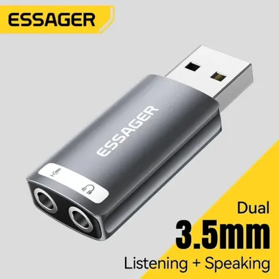 [SuperOfertas] Essager Placa de som externa USB, 3,5mm, Microfone + Fone de Ouvido 