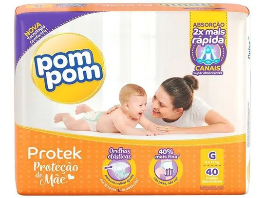 Fralda Pom Pom Proteção de Mãe Protek - Tam G 8 a 13kg 40 Unidades | R$31