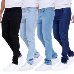 Kit 4 Calças Jeans Sarja Masculina Slim Skinny C Elastano