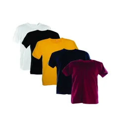 Kit 5 Camisetas 100% Algodão Vinho, Marinho, Ouro, Preto, Branco