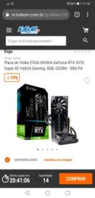 Placa de Vídeo EVGA NVIDIA GeForce RTX 2070 Super XC Hybrid Gaming, 8GB, GDDR6 - 08G-P4-3178-KR
