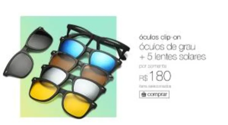 Armação De Óculos Lente Transparente + 5 Lentes solares Clip On | R$180
