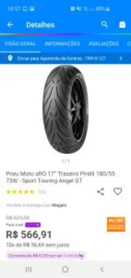 Pneu Moto aRO 17” Traseiro Pirelli 180/55 73W - Sport Touring Angel GT - [R$598,41]