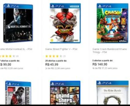 Promoção de jogos PlayStation 4 a partir de R$19,90