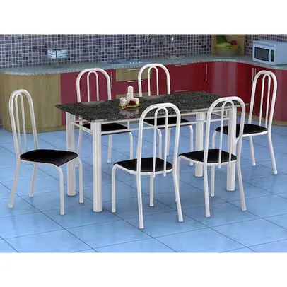 Conjunto de Mesa Granada com 6 Cadeiras Madri Liso GR