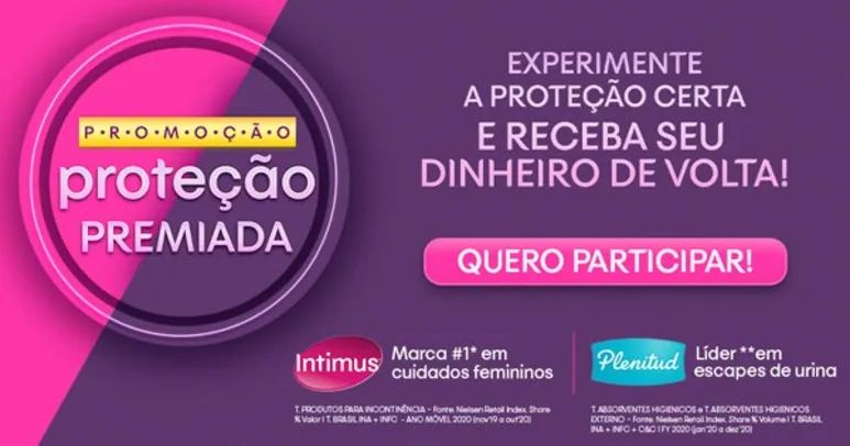 Promoção Proteção Premiada Intimus [Receba até 20 de volta ]