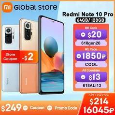 Smartphone Xiaomi Redmi Note 10 PRO - 6GB + 128GB, Versão Global | R$1.430