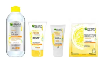 Água Micelar Garnier + Sabonete Facial Skin  - Active + Creme Hidratante Facial + Máscara Facial