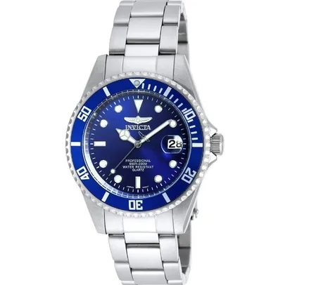 Relógio de quartzo de aço inoxidável Invicta`s Pro Diver 37,5mm com moldura de borda da moeda, prata