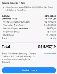 [Trocasmart] Celular Samsung Galaxy S24 Ultra, 1TB, 12GB de RAM, Tela de 6.8", Galaxy AI Titânio Cinza