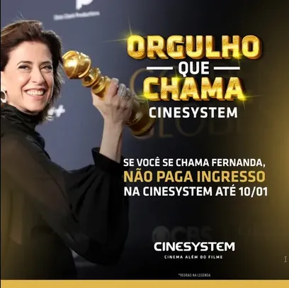 Chama Fernanda? Ingresso Grátis na Rede CineSystem até dia 10/01