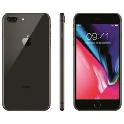 iPhone 8 Apple Plus com 64GB, Tela Retina HD de 5,5”, iOS 11, Dupla Câmera Traseira, Resistente à Água - Cinza-Espacial | R$3.114