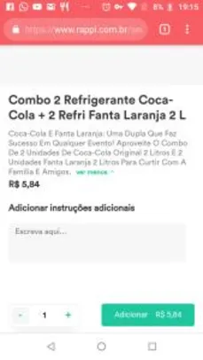 [Rappi] Combo 2 Coca-Cola 2L + 2 Fantas 2L POR R$6