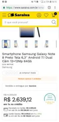 Smartphone Samsung Galaxy Note 8 Preto Tela 6,3'' Android 7.1 Dual Câm 12+12Mp 64Gb R$2639