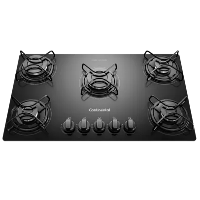 Cooktop 5 Bocas Continental a Gás de Vidro  Temperado Preto (KC5GP)