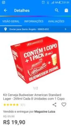 Kit Cerveja Budweiser American Standard Lager - 269ml Cada 8 Unidades com 1 Copo