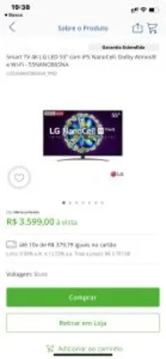Smart TV LG Nanocell 55” 4K com IPS NanoCell R$3599