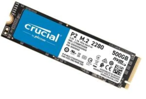 [APP] SSD Crucial P2, 500GB, M.2 NVMe, Leitura 2300MB/s, Gravação 940MB/s | R$428