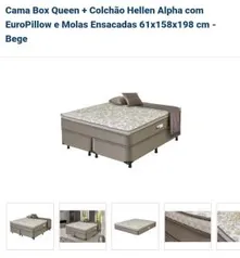 Cama Box Queen + Colchão Hellen Alpha com EuroPillow e Molas Ensacadas 61x158x198 cm - Bege R$1395