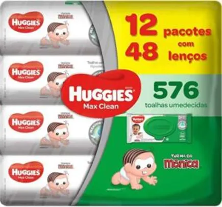 Pacote Huggies Max Clean (12×48=576 lenços) | R$90