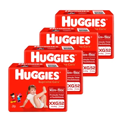 Kit de Fraldas Huggies Hiper Supreme Care XXG - 208 Unidades