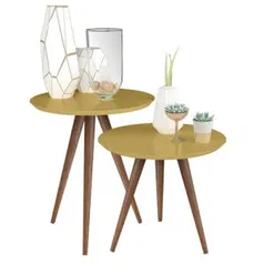 (App) Conjunto de Mesa Lateral e Apoio Retrô Decore - Dourado - RPM Móveis | R$104