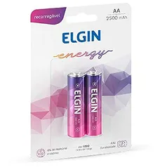 [PRIME] Pilha Recarregável Elgin, Ni-MH AA-2500mAh, Blister com 2 pilhas | R$25