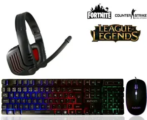 KIT COM RGB - TECLADO + MOUSE 2400DPI + HEADSET - EXBOM R$90