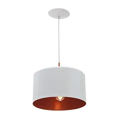 Pendente bilboquê large branco e cobre luminária alumínio lustre sala moderno grande cilíndrico redondo