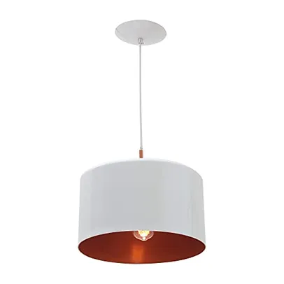 Pendente bilboquê large branco e cobre luminária alumínio lustre sala moderno grande cilíndrico redondo