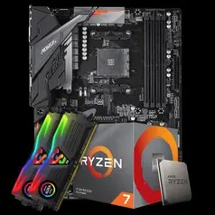 Kit Upgrade Placa Mãe Gigabyte B450 Aorus Elite AM4 + Processador AMD Ryzen 7 2700 + Memória Geil Super Luce RGB DDR4 16GB (2X8GB) 3000MHz