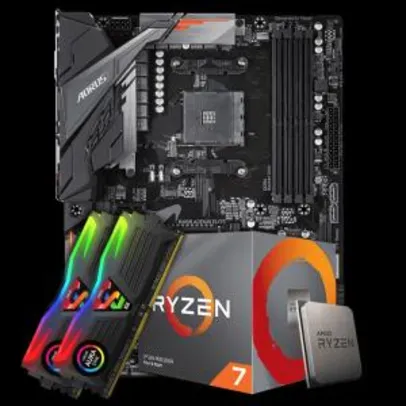Kit Upgrade Placa Mãe Gigabyte B450 Aorus Elite AM4 + Processador AMD Ryzen 7 2700 + Memória Geil Super Luce RGB DDR4 16GB (2X8GB) 3000MHz