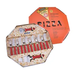 Kit Para Pizza 14 Pcs Pizza - Laminas De Aco Inox E Cabos De Polipropileno Vermelho