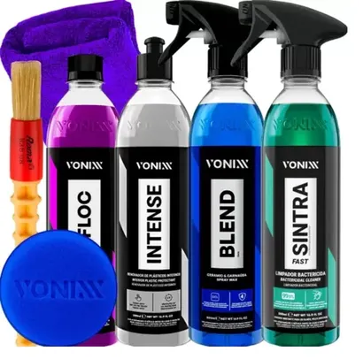 Kit Limpeza Automotiva Shampoo V-Floc Revitalizador Intense Limpador Sintra Fast Cera Liquida Blend Spray Vonixx