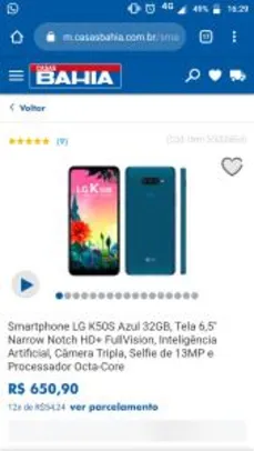 Smartphone LG K50S Azul 32GB | R$651