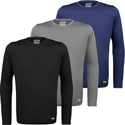 Kit 3 Camisas Térmicas Masculinas Proteção UV NovaStreet Cor:Preta, Cinza e Azul Marinho;Tamanho:GG