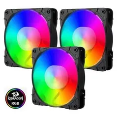 Kit Fan com 3 Unidades Redragon, RGB 120mm, GC-F007 | R$133