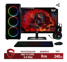 Kit PC Gamer Completo AMD 10-Core Mouse, teclado, Headset e Monitor