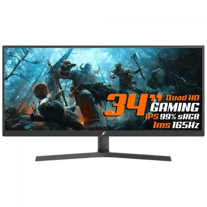 Monitor Gamer SuperFrame Vision Ultra, 34 Pol, UltraWide, 2.5K, Quad HD, IPS, 99% sRGB, HDR, FreeSync, 1ms, 165Hz, HDMI/DP, SFV3415