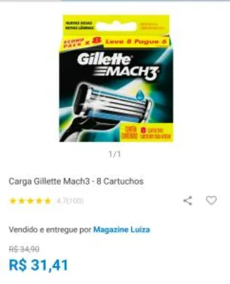 Embalagem com 8 Cartuchos Gillette Mach3