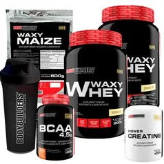 KIT  2x Whey Protein Waxy Whey 900g + Bcaa +  Creatina + Waxy Maize + Coqueteleira  Bodybuilders