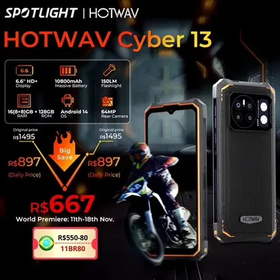 [Com Taxa] Smartphone Hotwav Cyber 13 Robusto 128GB / 8gb 10800mah