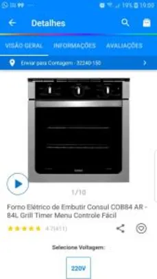 Forno Elétrico de Embutir Consul COB84 AR - 84L Grill Timer Menu Controle Fácil R$1.278