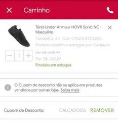 [APP] Tênis Under Armour HOVR Sonic NC | R$253