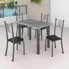 Conjunto Mesa de Jantar com 4 Cadeiras e Tampo de Granito Topázio | Sara Yescasa Preto Liso